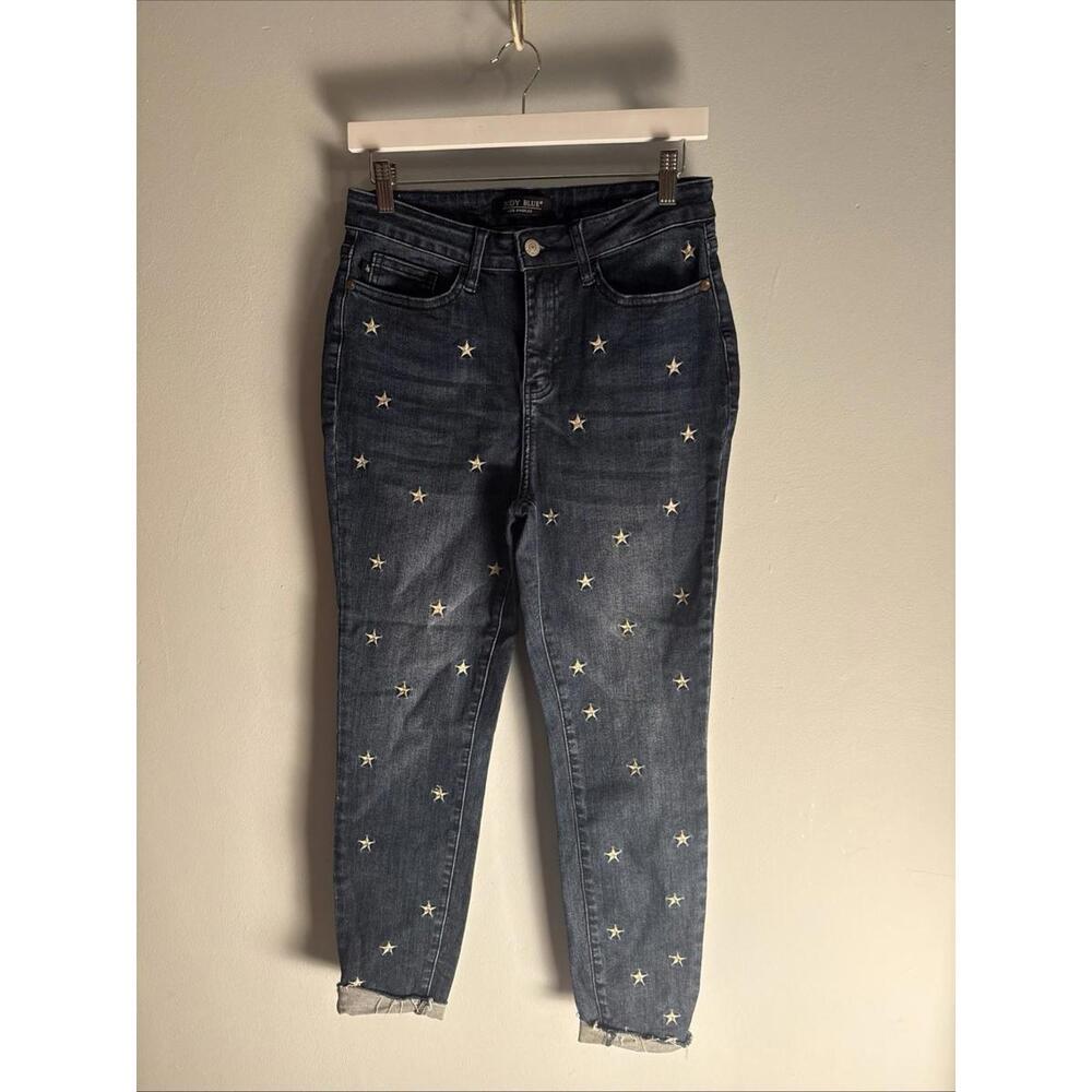 Judy Blue Jeans High Rise Skinny Embroidered Stars 9/29 Dark Wash JB88264 EUC